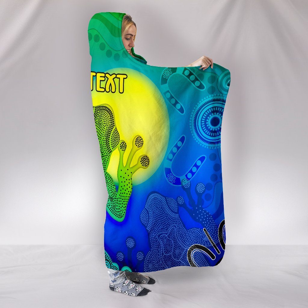 custom-aboriginal-hooded-blanket-indigenous-frog-blue