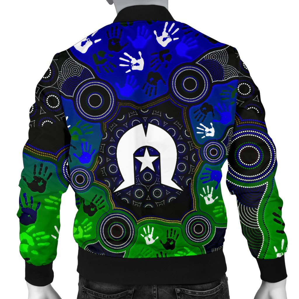 Aboriginal Men's Bomber Jacket - Torres Strait Symbol With Indigenous Patterns - Vibe Hoodie Shop