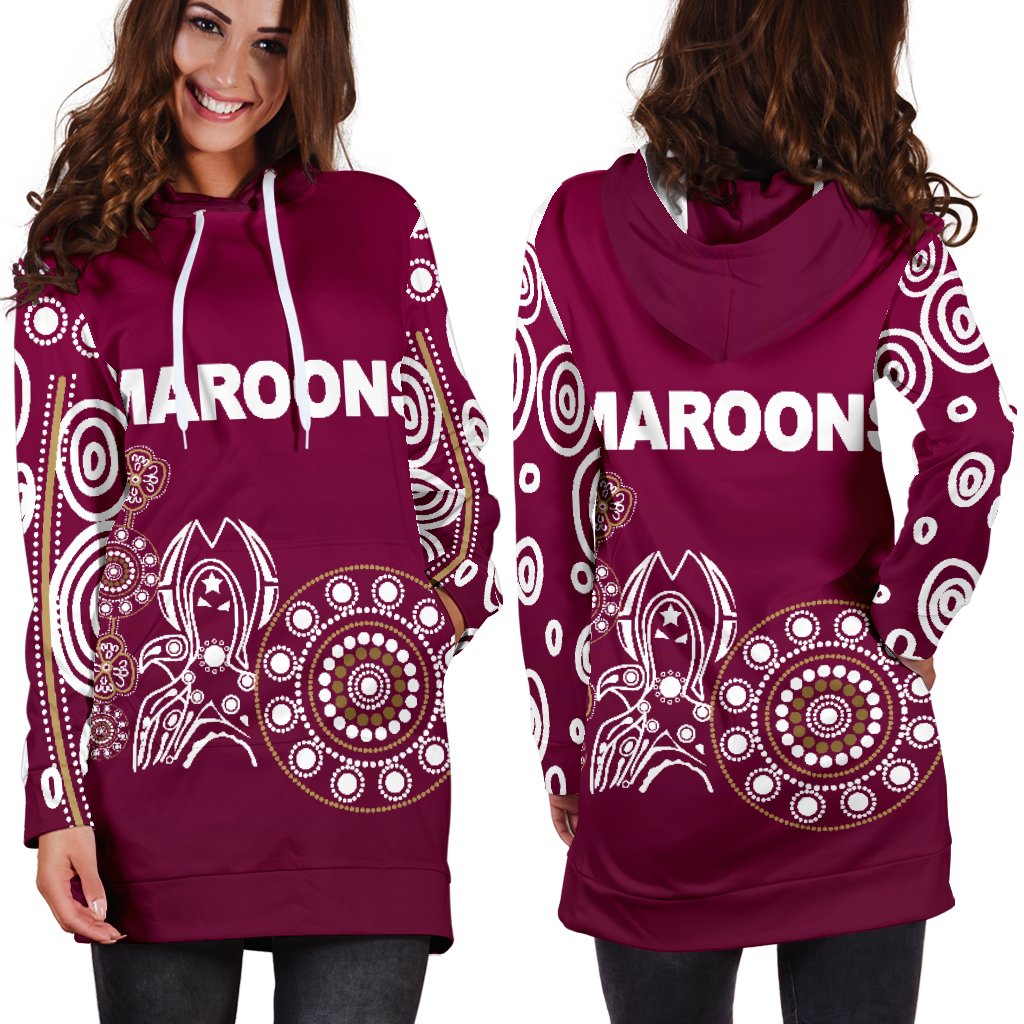 Queensland Women's Hoodie Dress Maroons Simple Indigenous - Vibe Hoodie Shop