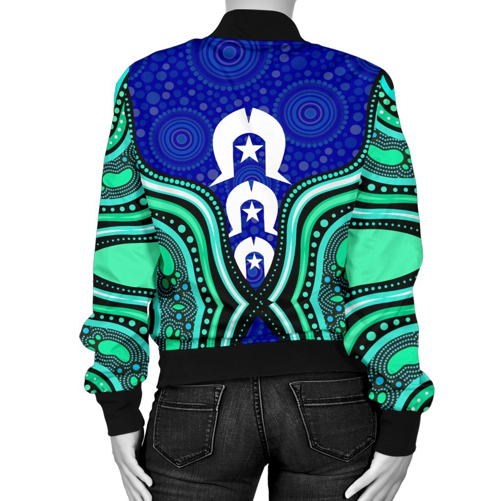 Torres Strait Women's Bomber Jacket - Torres Strait Symbol And Aboriginal Patterns - Vibe Hoodie Shop