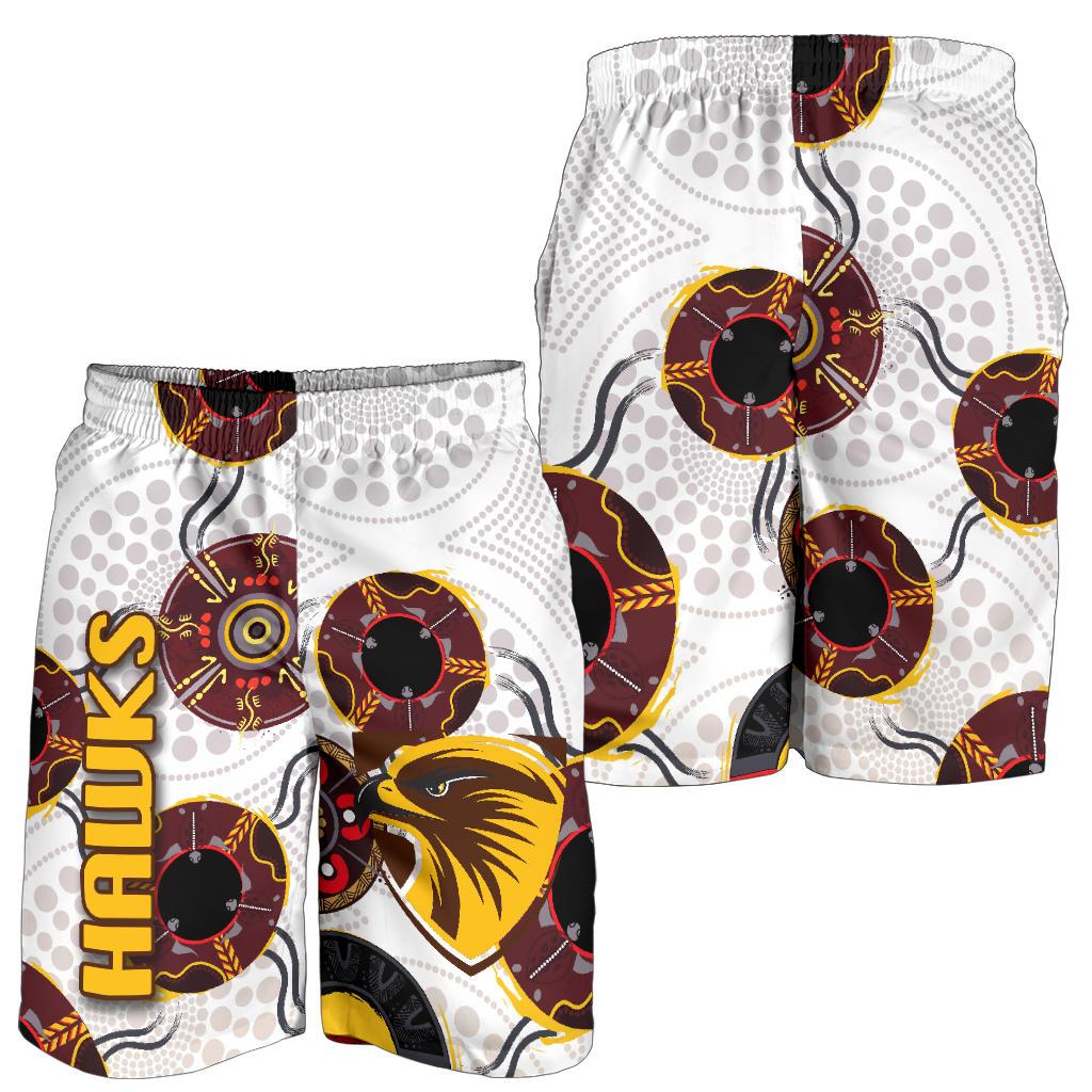 Hawthorn Men Shorts Hawks Indigenous - White - Vibe Hoodie Shop