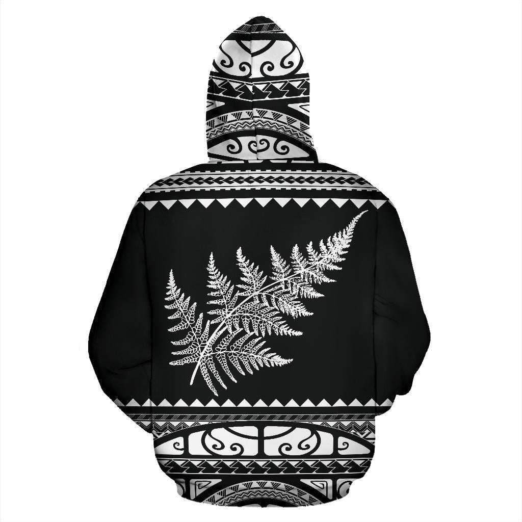 New Zealand Maori Zip Up Hoodie, Aotearoa Silver Fern Zipper Hoodie White - Customized K4X Anne - Vibe Hoodie Shop