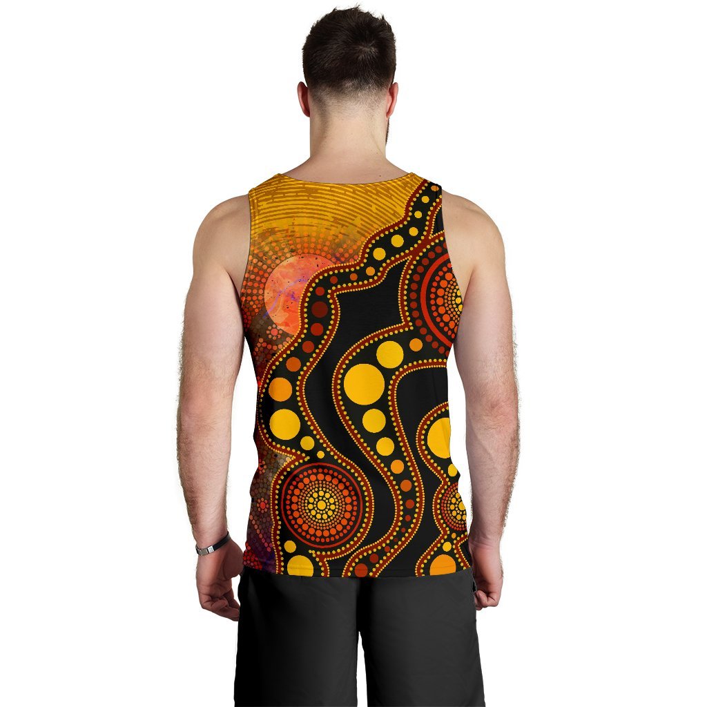 Custom Text Aboriginal Men's Tank Top - Australia Indigenous Flag Circle Dot Painting Art (Golden) - Vibe Hoodie Shop