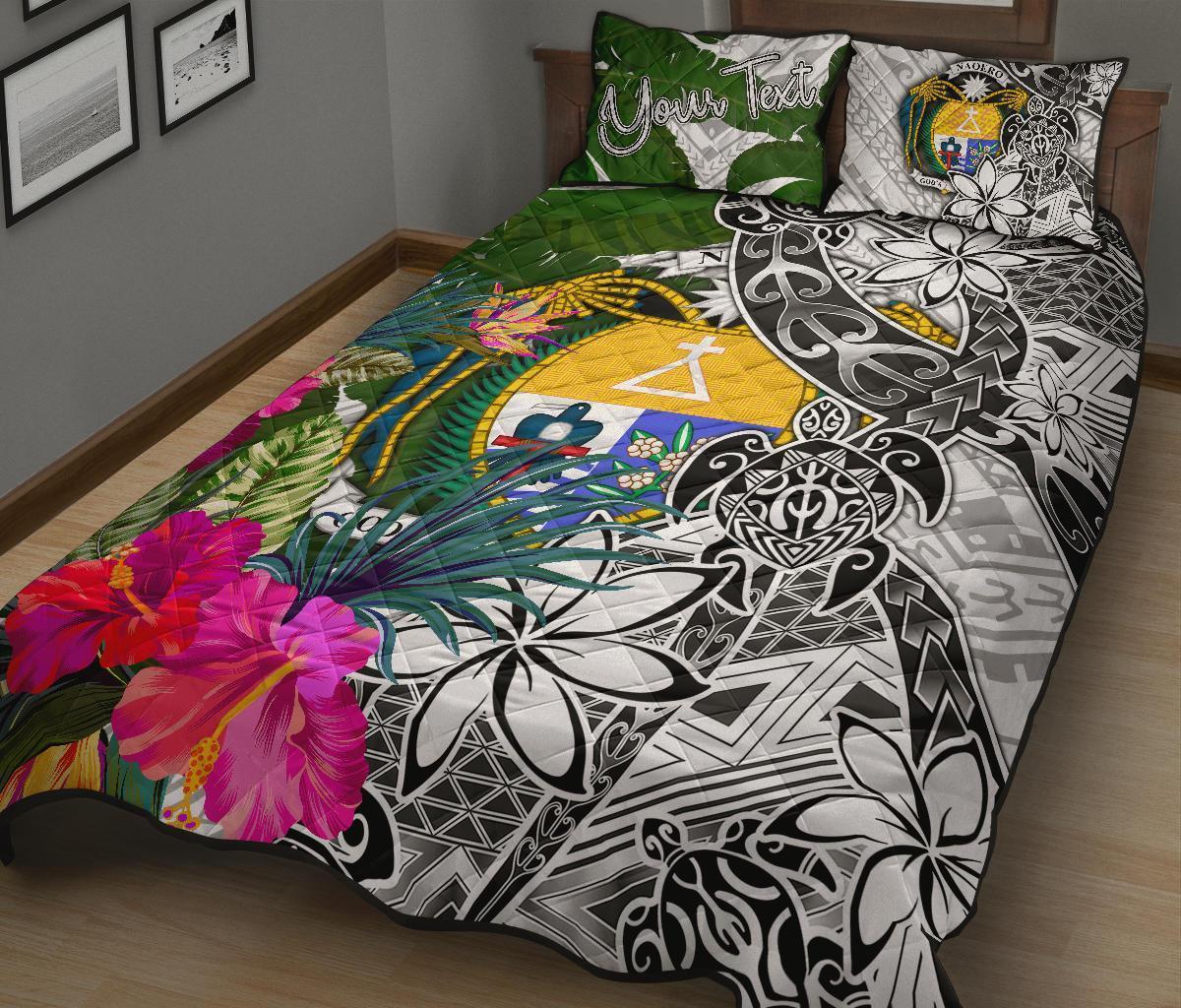 Nauru Custom Personalised Quilt Bet Set White - Turtle Plumeria Banana Leaf Crest - Vibe Hoodie Shop