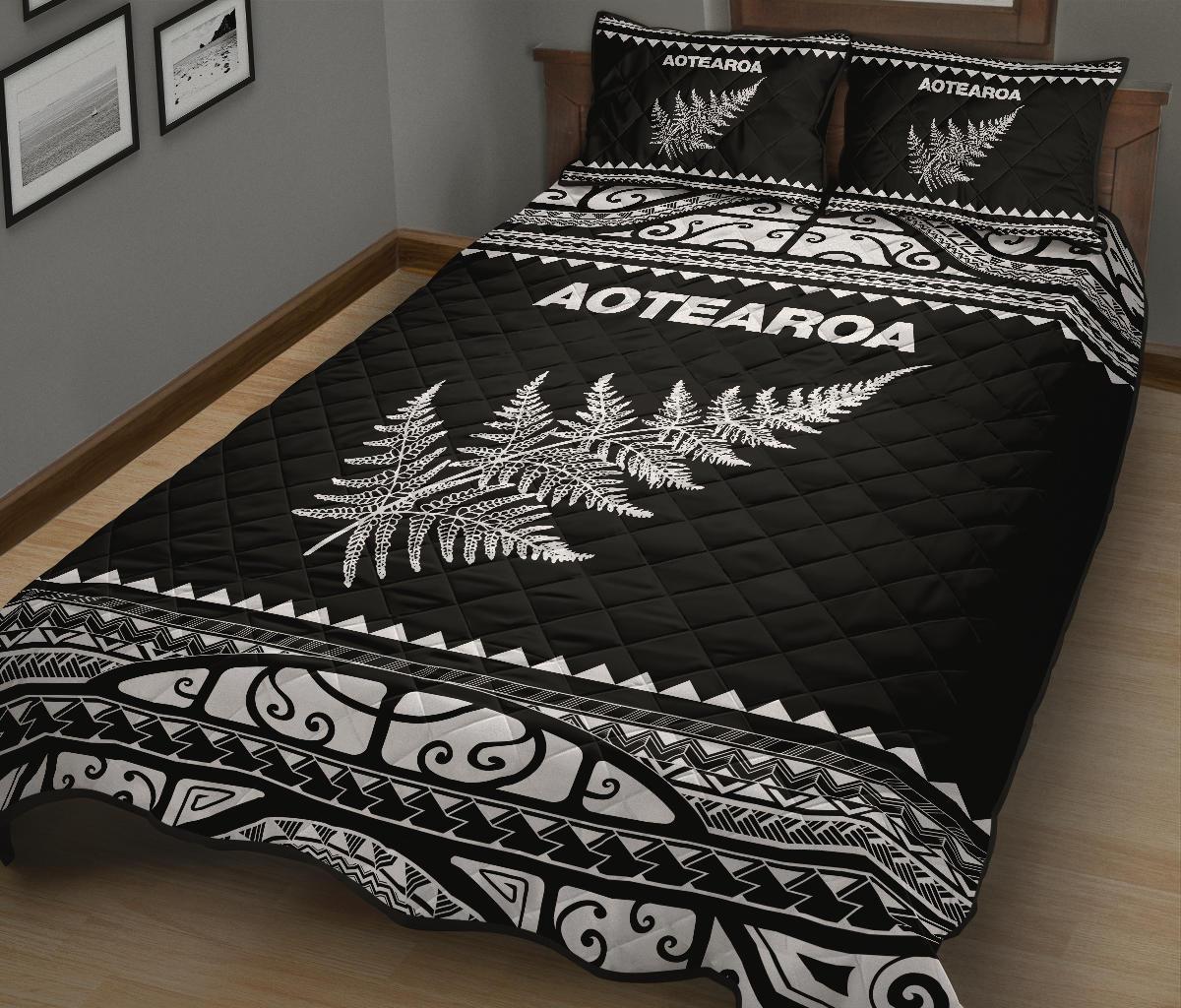 Aotearoa New Zealand Maori Quilt Bed Set Silver Fern White - Vibe Hoodie Shop