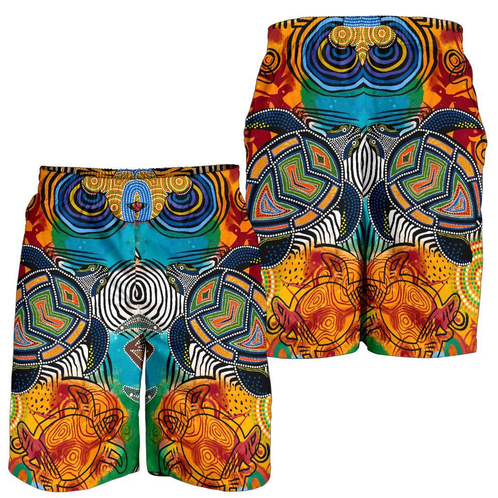 Aboriginal Men's Shorts - Turtle Indigenous Art - Vibe Hoodie Shop