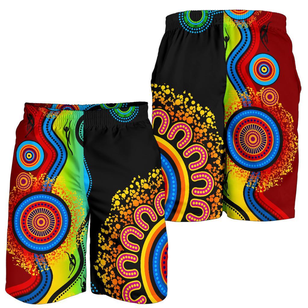 Aboriginal Shorts, Circle Dot Painting Indigenous Blue Dream Men - Vibe Hoodie Shop