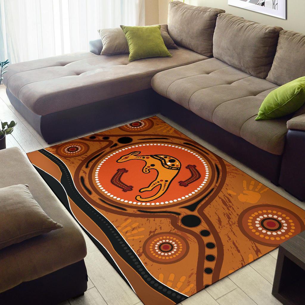 Aboriginal Area Rug - Indigenous Kangaroo Circle Dot Painting - Vibe Hoodie Shop