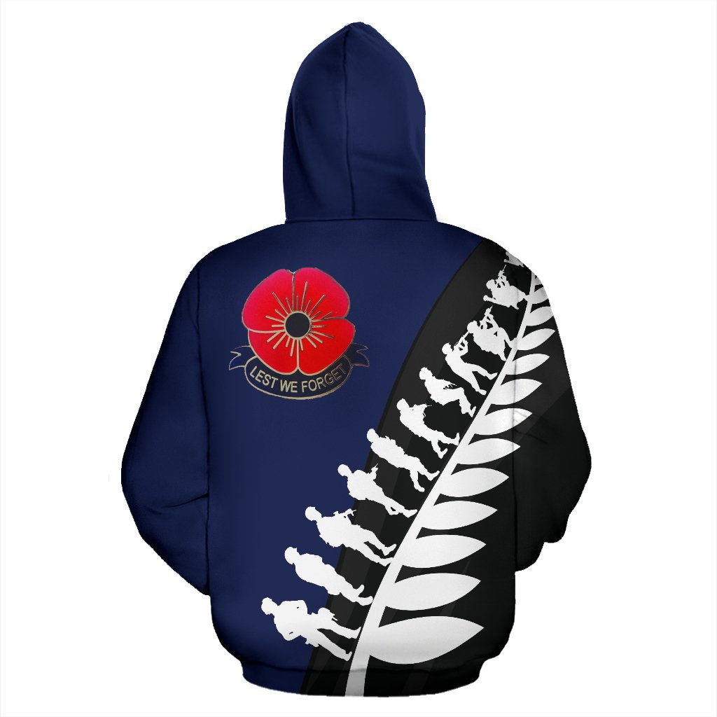 New Zealand Lest We Forget Zip Up Hoodie, Poppies ANZAC Fern Australia Flag Zipper Hoodie - Vibe Hoodie Shop