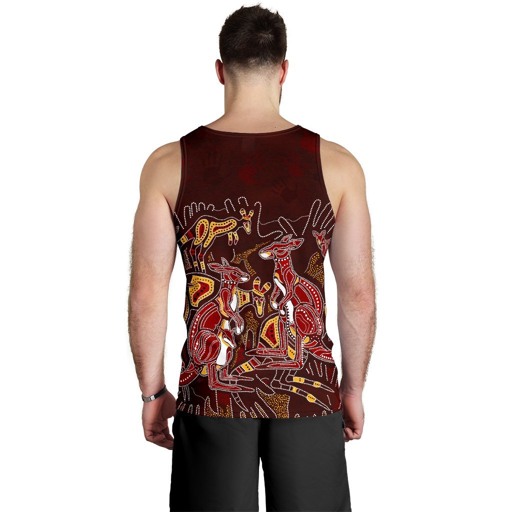 Aboriginal Men's Tank Top - Kangaroo family with Hand Art - Vibe Hoodie Shop