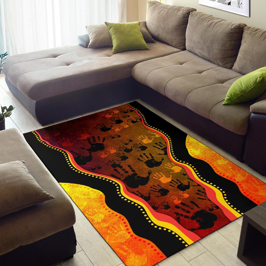 Area Rug, Aboriginal Rock Painting Hand Art Golden Style - Vibe Hoodie Shop