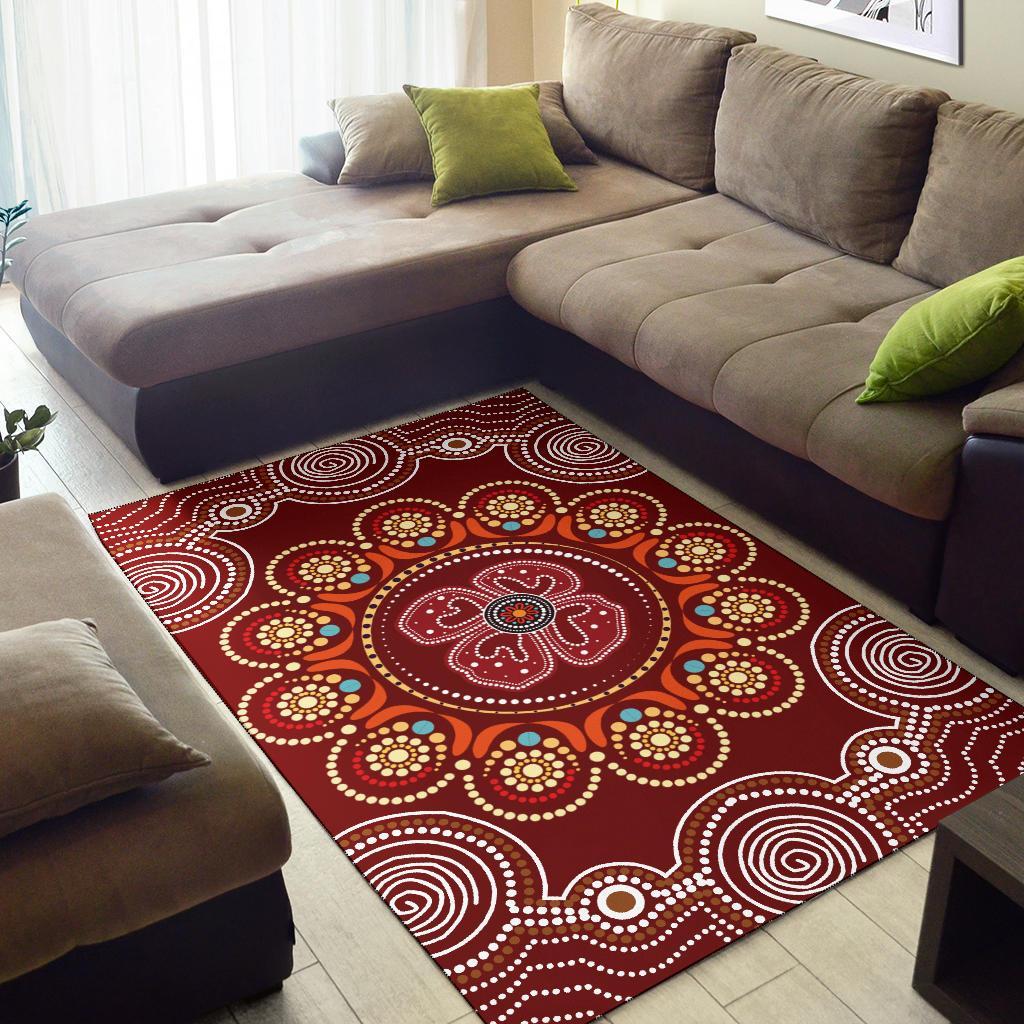 Area Rug - Aboriginal Dot Art Painting With Red Poppy Flower - Vibe Hoodie Shop