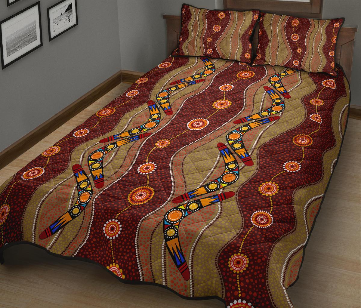 Aboriginal Quilt Cover Set, Boomerang Patterns Dot Painting - Vibe Hoodie Shop