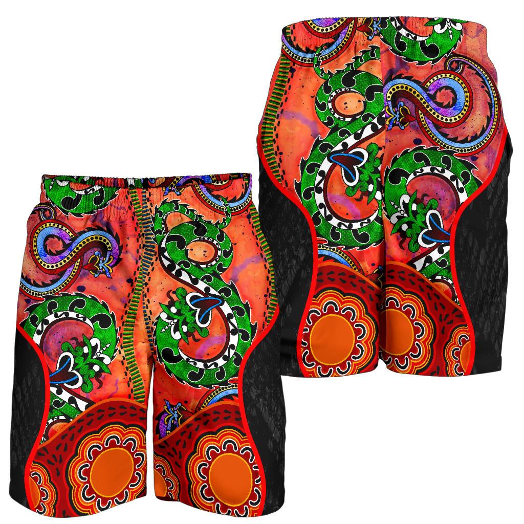 Aboriginal Men's Shorts - Aussie Indigenous Patterns Orange - Vibe Hoodie Shop