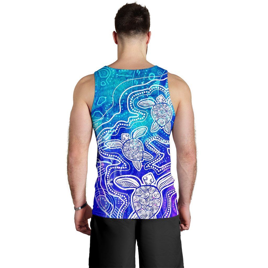 Aboriginal Men's Tank Top - Sea Turtle With Indigenous Patterns (Blue) - Vibe Hoodie Shop