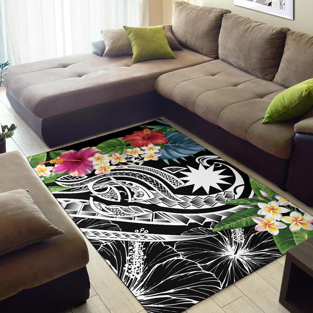 Nauru Polynesian Area Rug - Summer Plumeria (Black) - Vibe Hoodie Shop