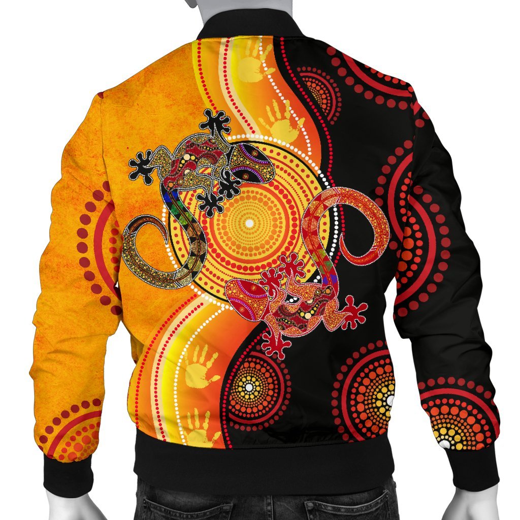 Aboriginal Personalised Men's Bomber Jacket - Couple Aboriginal Lizards - Vibe Hoodie Shop