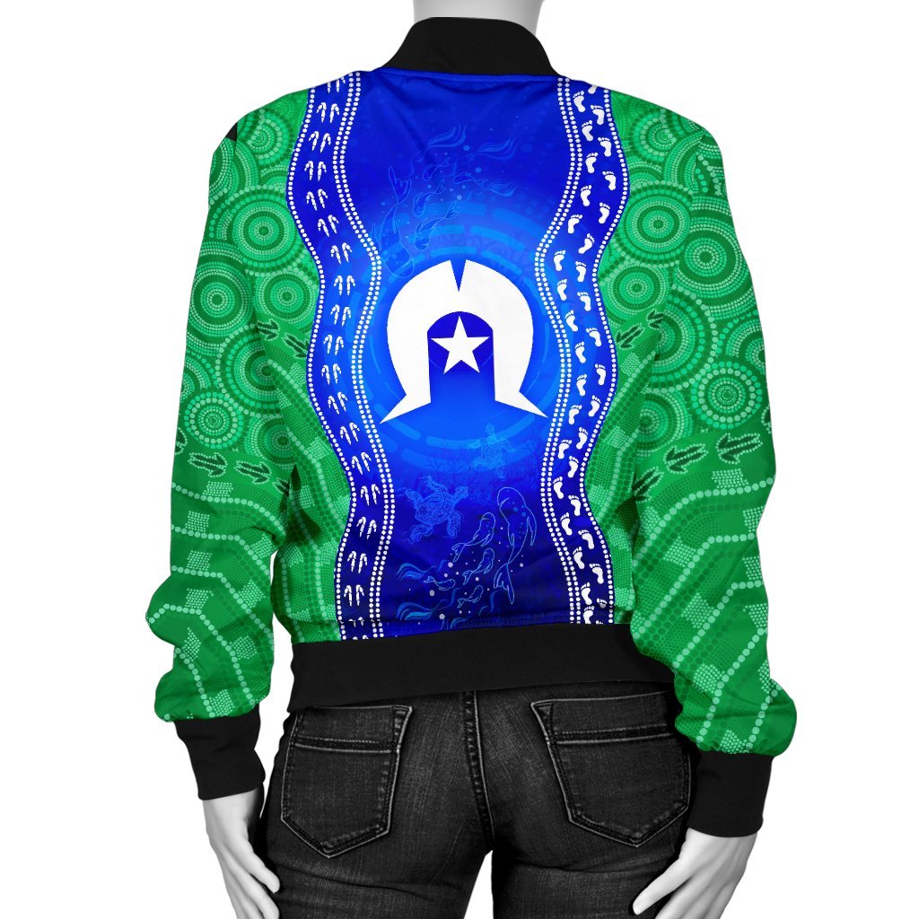 Torres Strait Islanders Women's Bomber Jacket - Torres Symbol With Aboriginal Patterns - Vibe Hoodie Shop