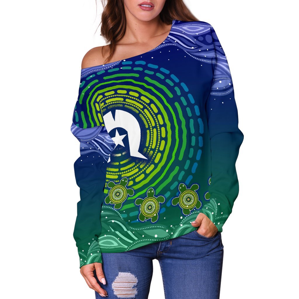 Torres Strait Islanders Women's Off Shoulder Sweater - Aboriginal Turtle - Vibe Hoodie Shop