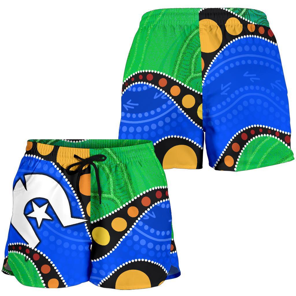 torres-strait-islands-all-over-print-womens-shorts-flag-with-aboriginal-patterns