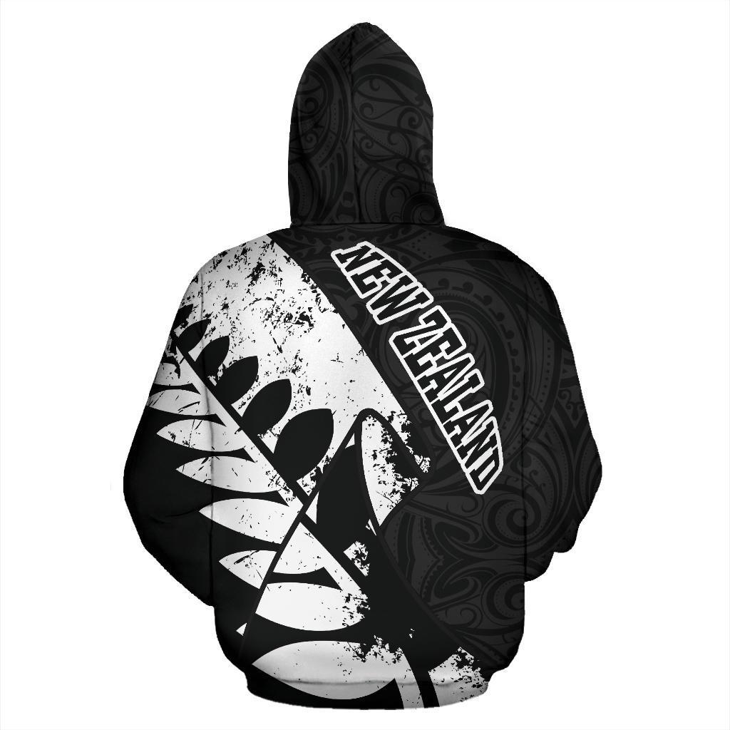 New Zealand Maori Zip Hoodie, Silver Fern Flag Full Zip Hoodie - Vibe Hoodie Shop