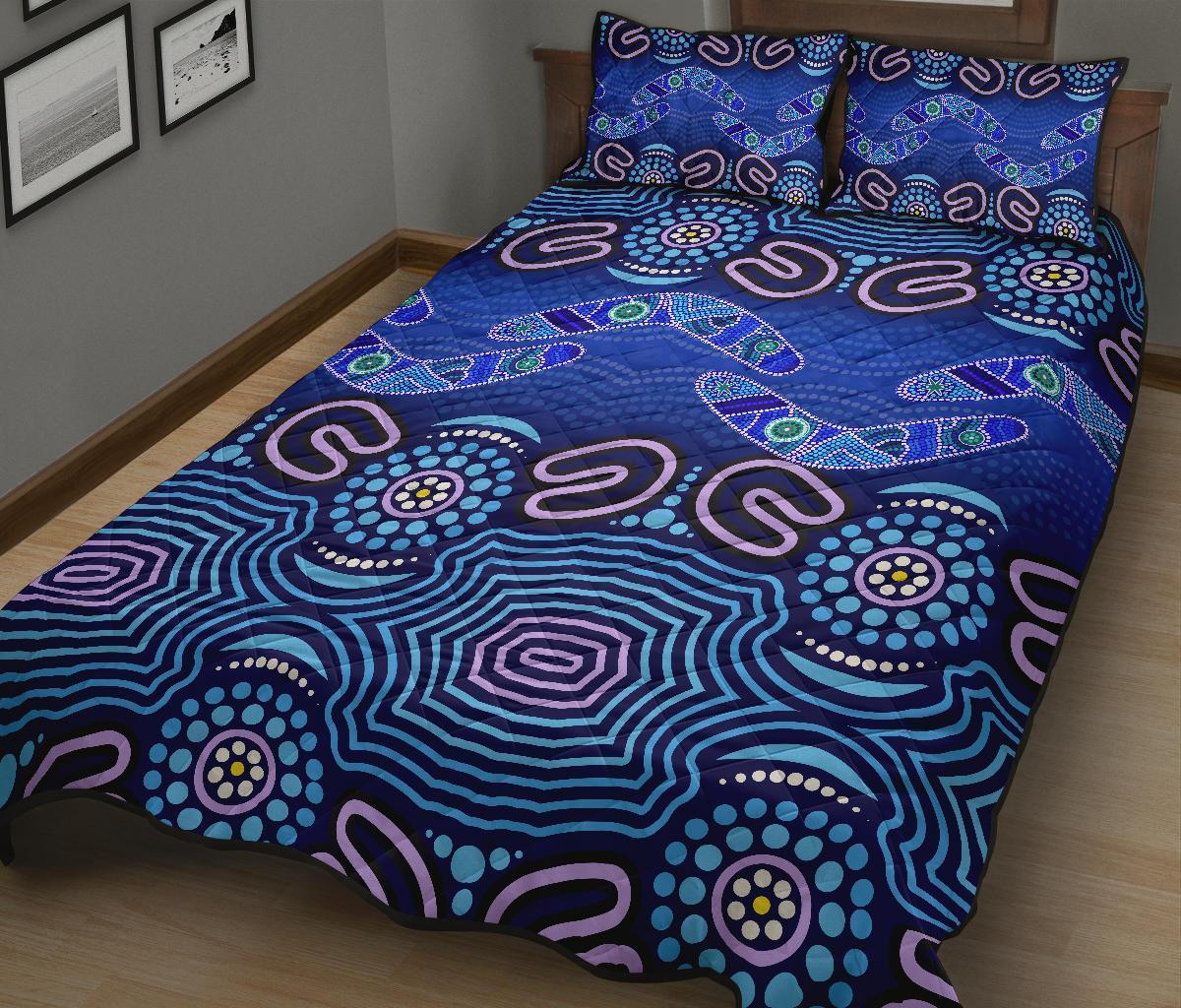 ABoriginal Quilt Bed Set - Boomerangs And Dot Painting Art Ver02 - - Vibe Hoodie Shop