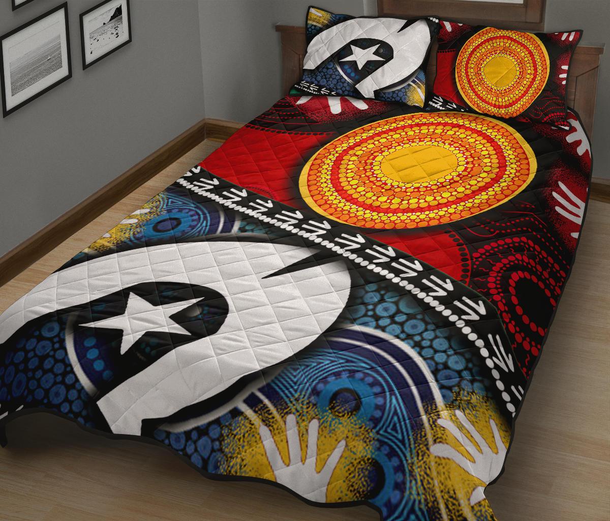 Quilt Bed Set - Australian NAIDOC Aboriginal and Torres Strait Islands Flags - Vibe Hoodie Shop