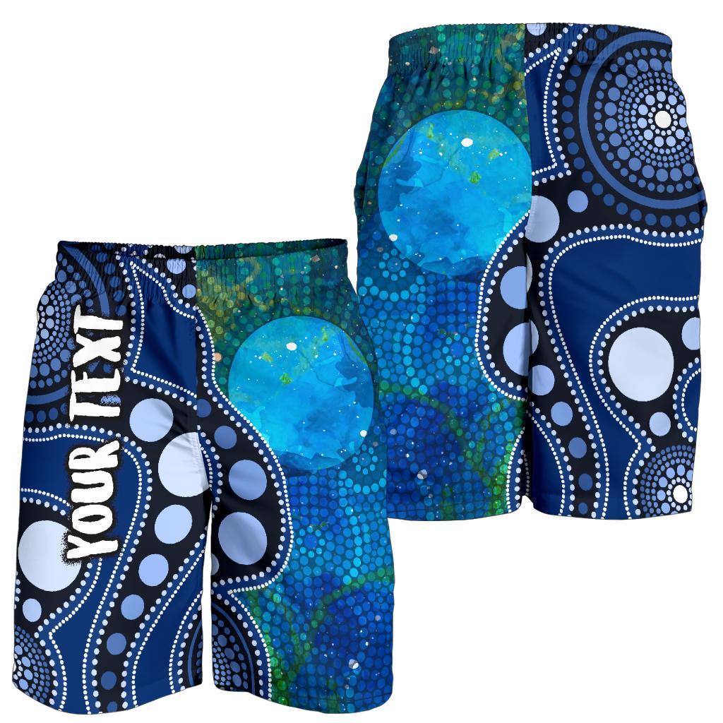 Custom Text Aboriginal Men's Shorts - Australia Indigenous Flag Circle Dot Painting Art (Blue) - Vibe Hoodie Shop