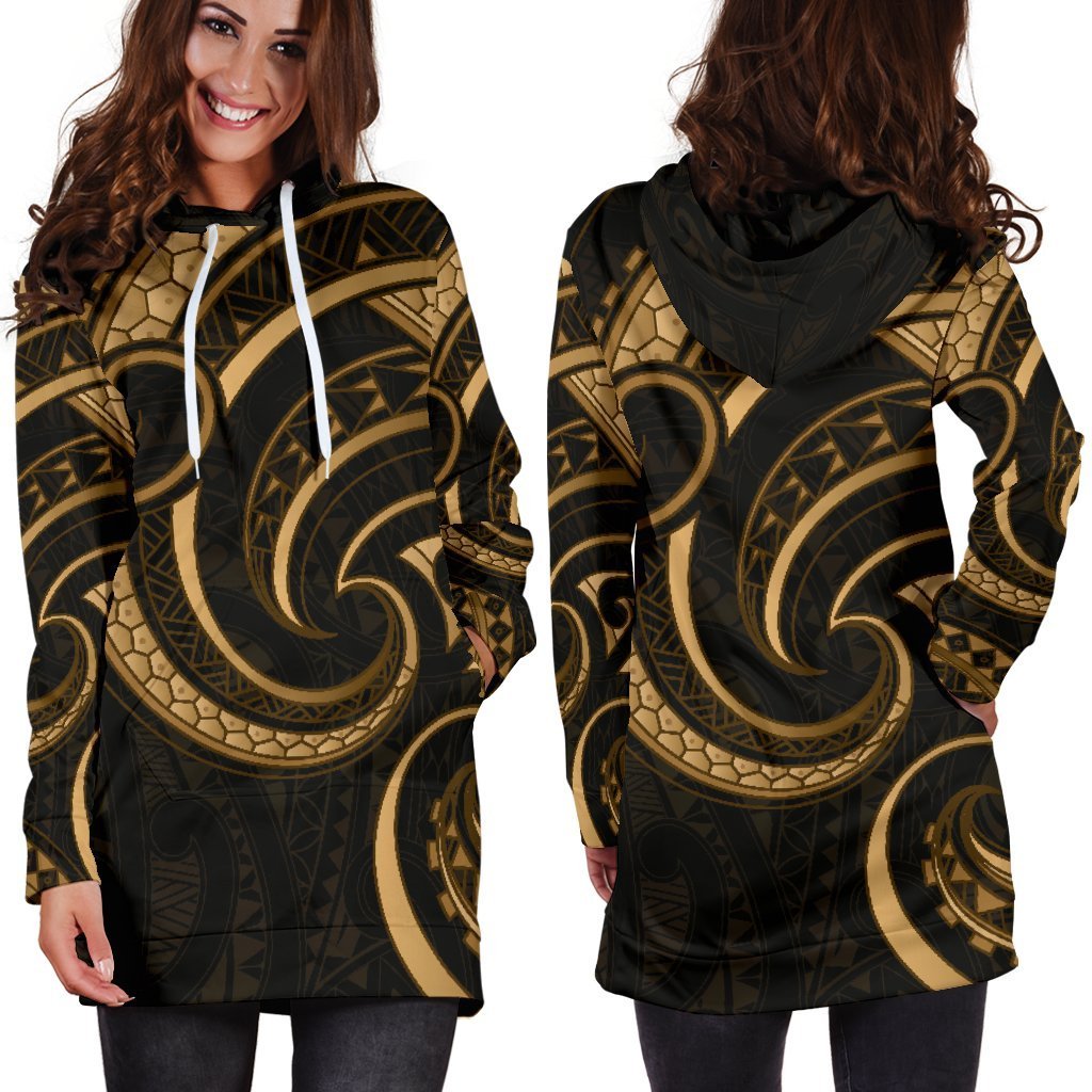 New Zealand Maori Mangopare Women Hoodie Dress Polynesian - Gold - Vibe Hoodie Shop