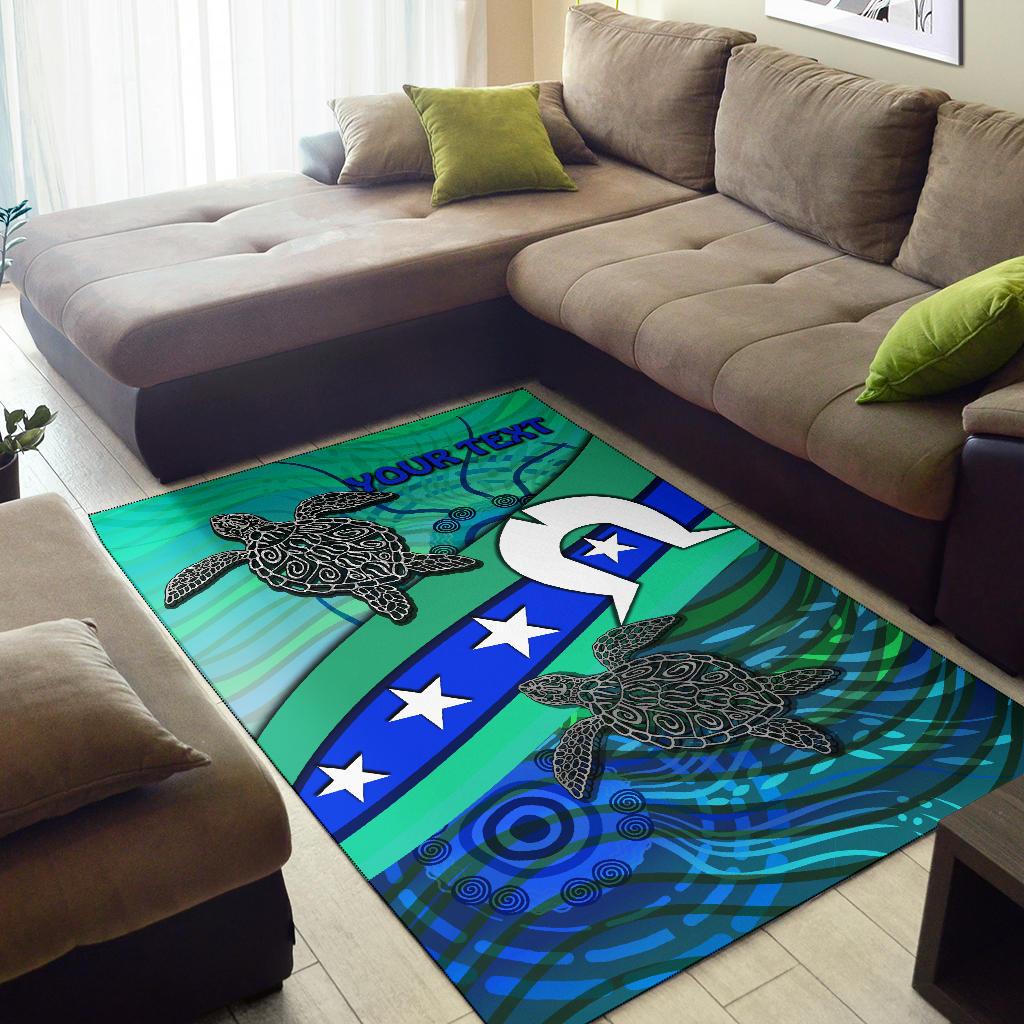 Personalised Area Rug - Torres Strait Flag And Turtle - Vibe Hoodie Shop