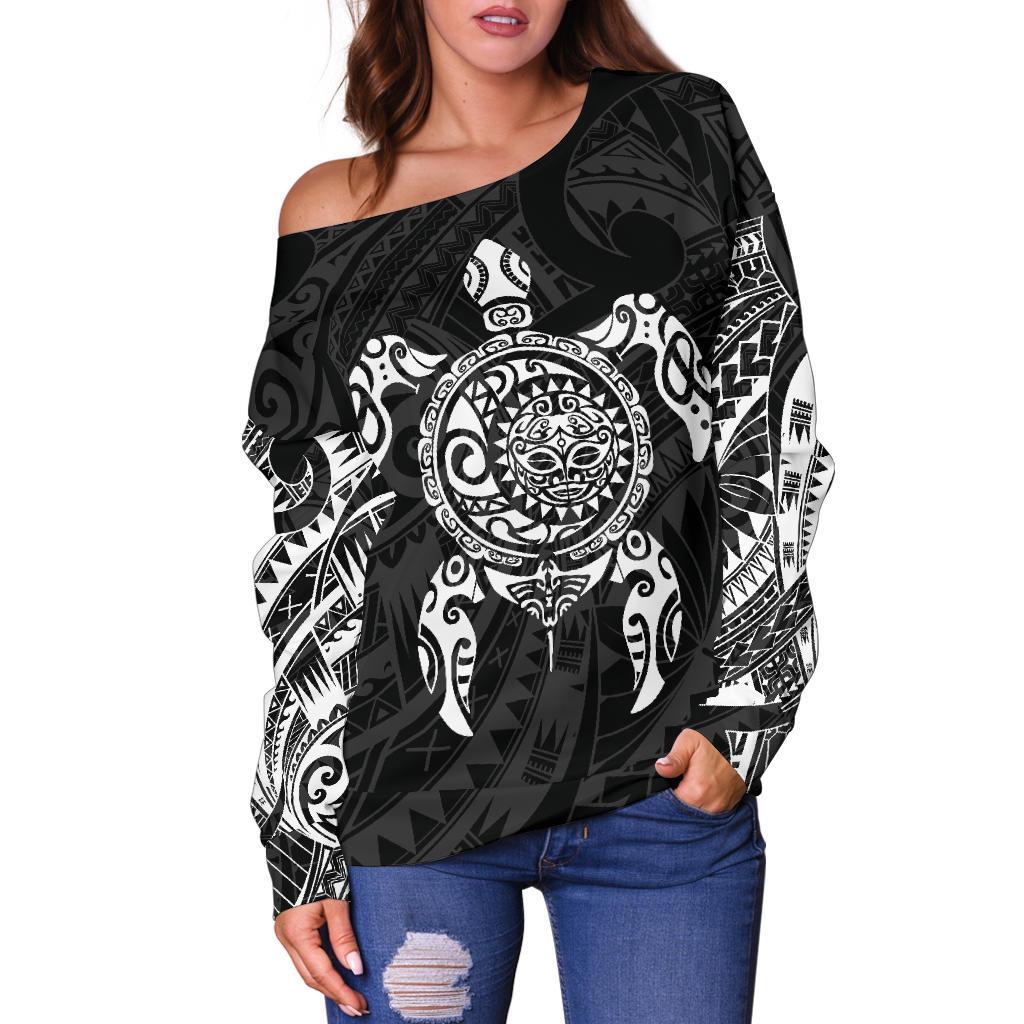 New Zealand Off Shoulder Sweater, Maori Turtle Tattoo Golf Shirts - White - Vibe Hoodie Shop