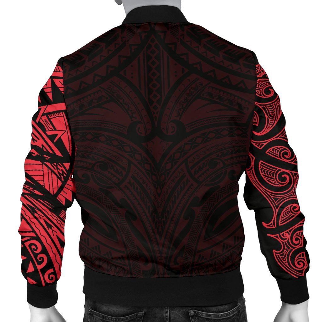 New Zealand Men's Bomber Jacket, Maori Polynesian Tattoo Red - Vibe Hoodie Shop