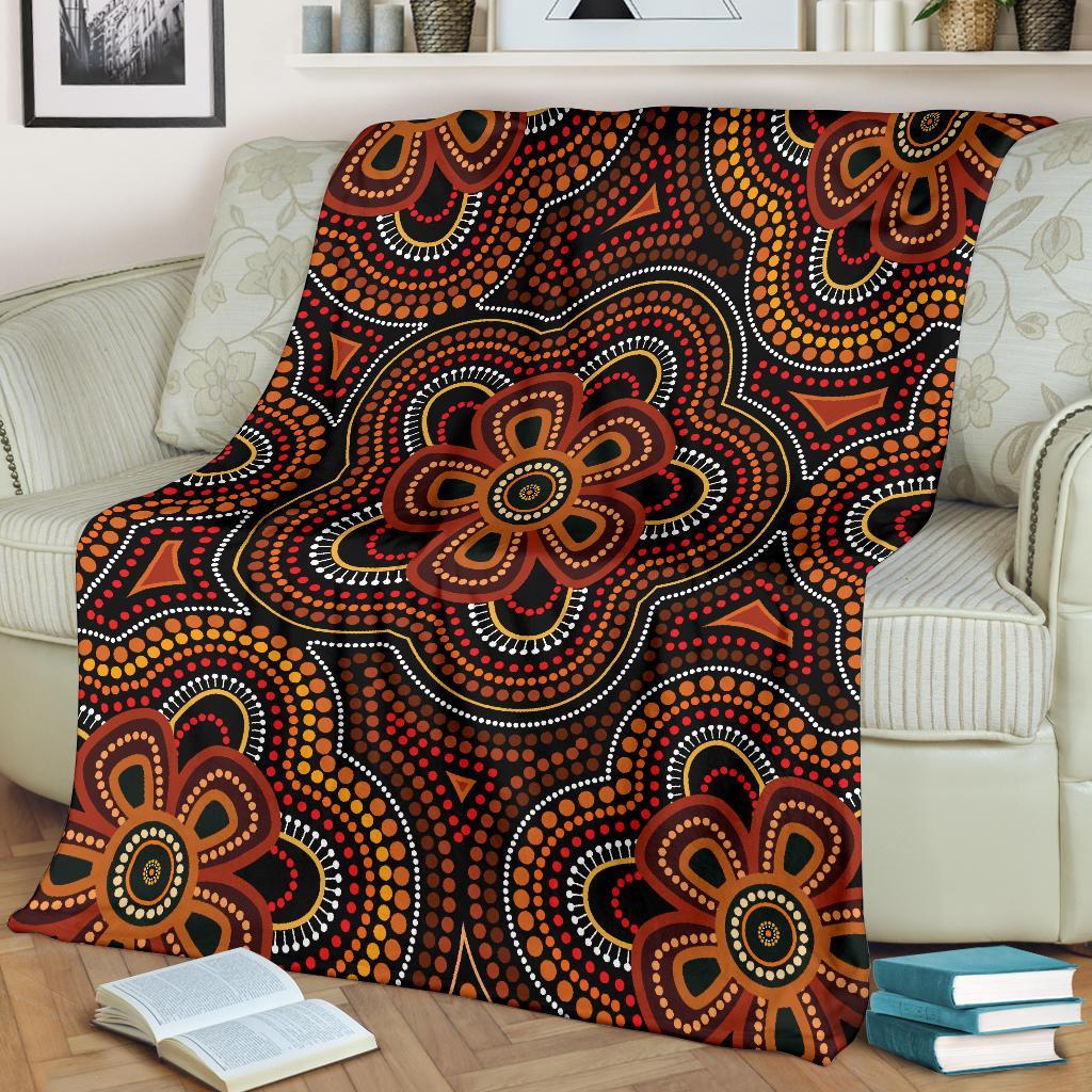 ABoriginal Premium Blanket - Aboriginal Dot Painting Flowers Style Ver02 - Vibe Hoodie Shop