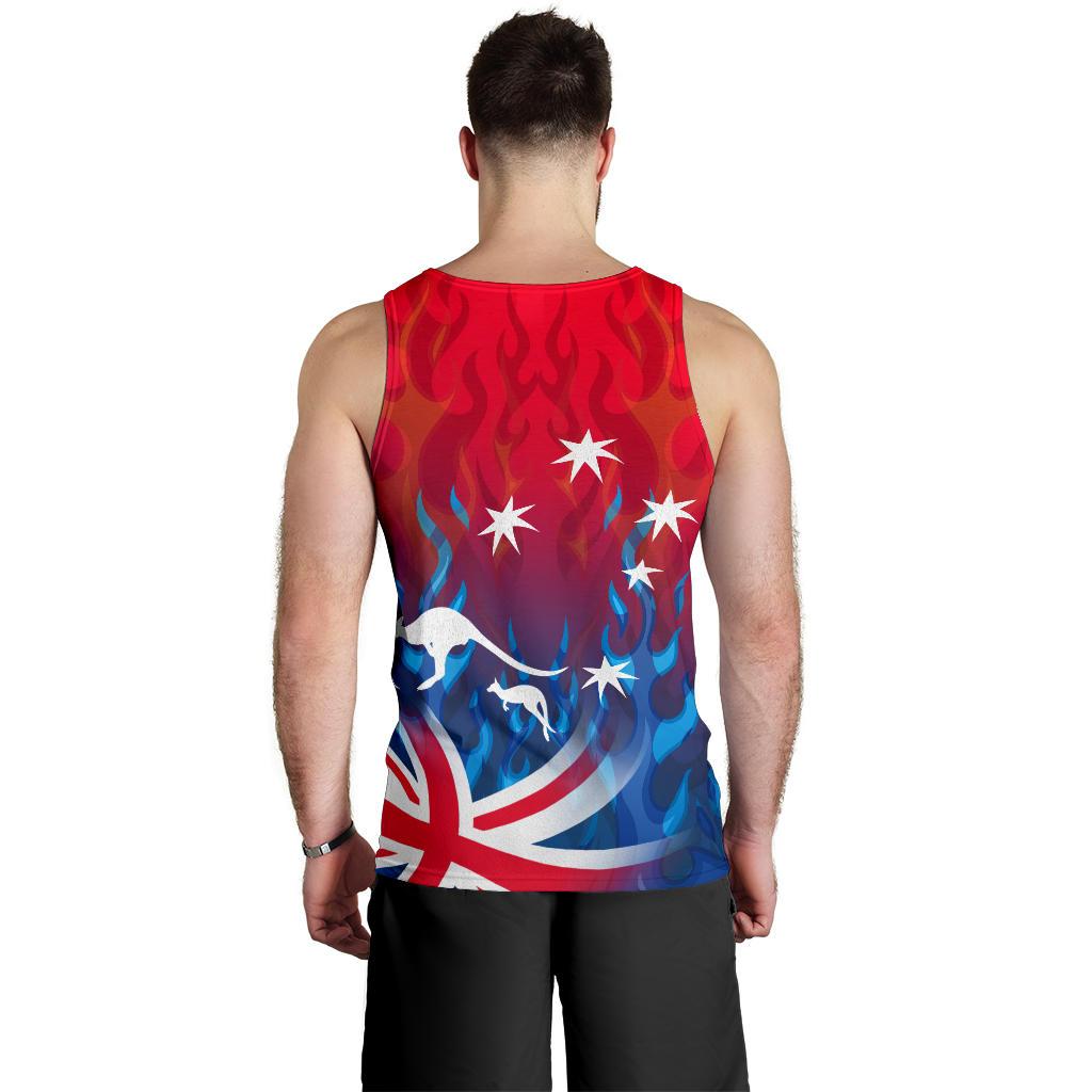 Men Tank Top - Aus Flag Mens Tank Kangaroo Flame - Vibe Hoodie Shop