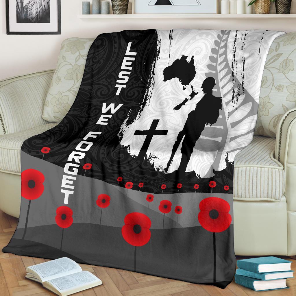 ANZAC Day Premium Blanket, New Zealand Australia Lest We Forget - Vibe Hoodie Shop