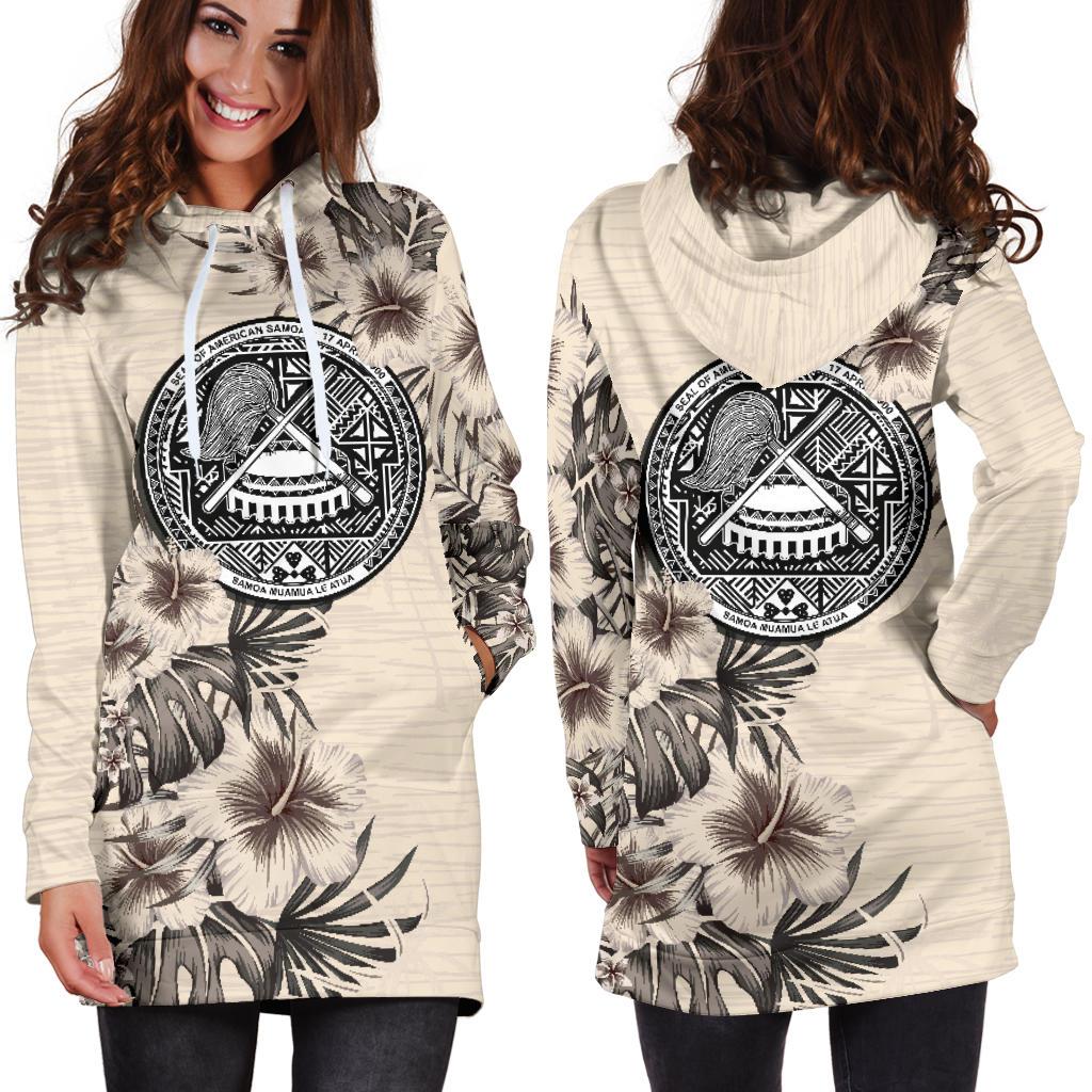 American Samoa Hoodie Dress - The Beige Hibiscus - Vibe Hoodie Shop