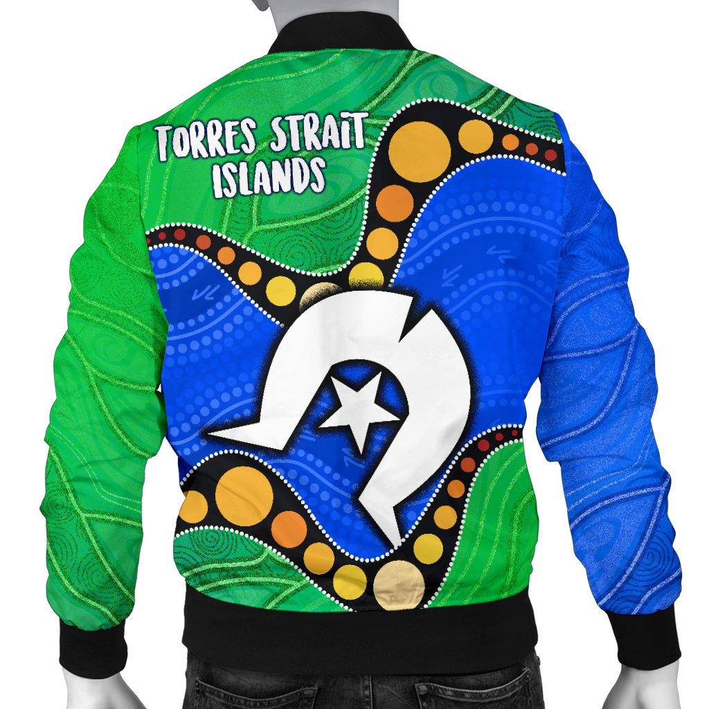 Torres Strait Islands Men's Bomber Jacket - Flag with Aboriginal Patterns - Vibe Hoodie Shop