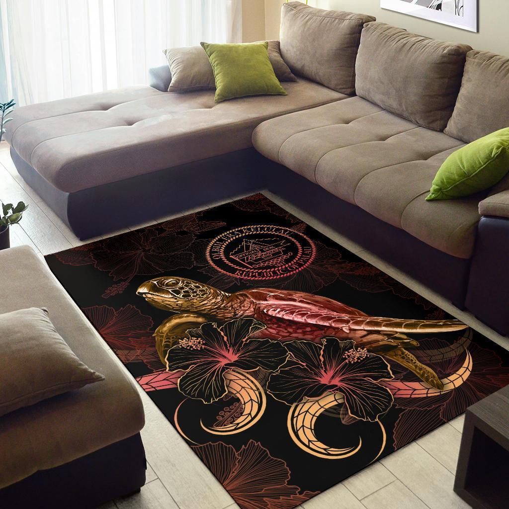 Palau Polynesian Area Rugs - Turtle With Blooming Hibiscus Gold - Vibe Hoodie Shop