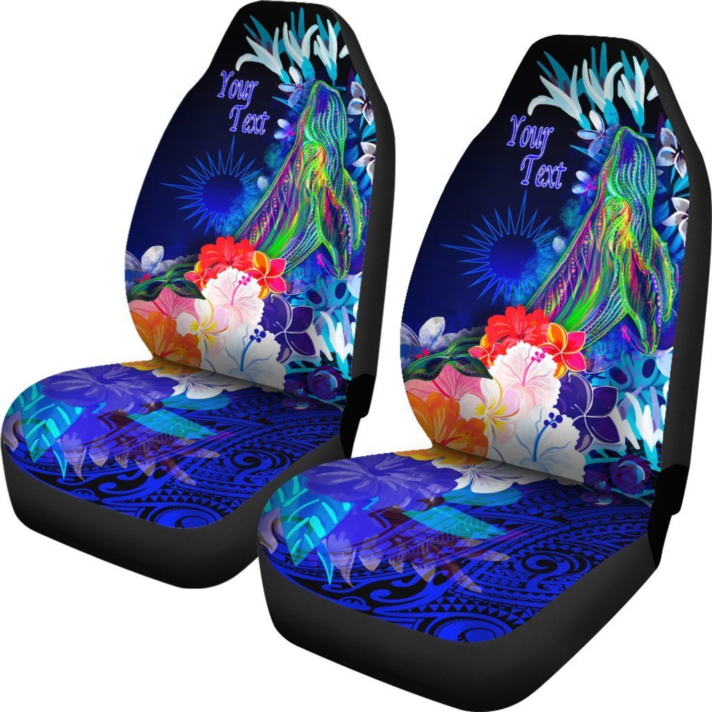 Marshall Islands Custom Personalised Car Seat Covers - Humpback Whale with Tropical Flowers (Blue) - Vibe Hoodie Shop
