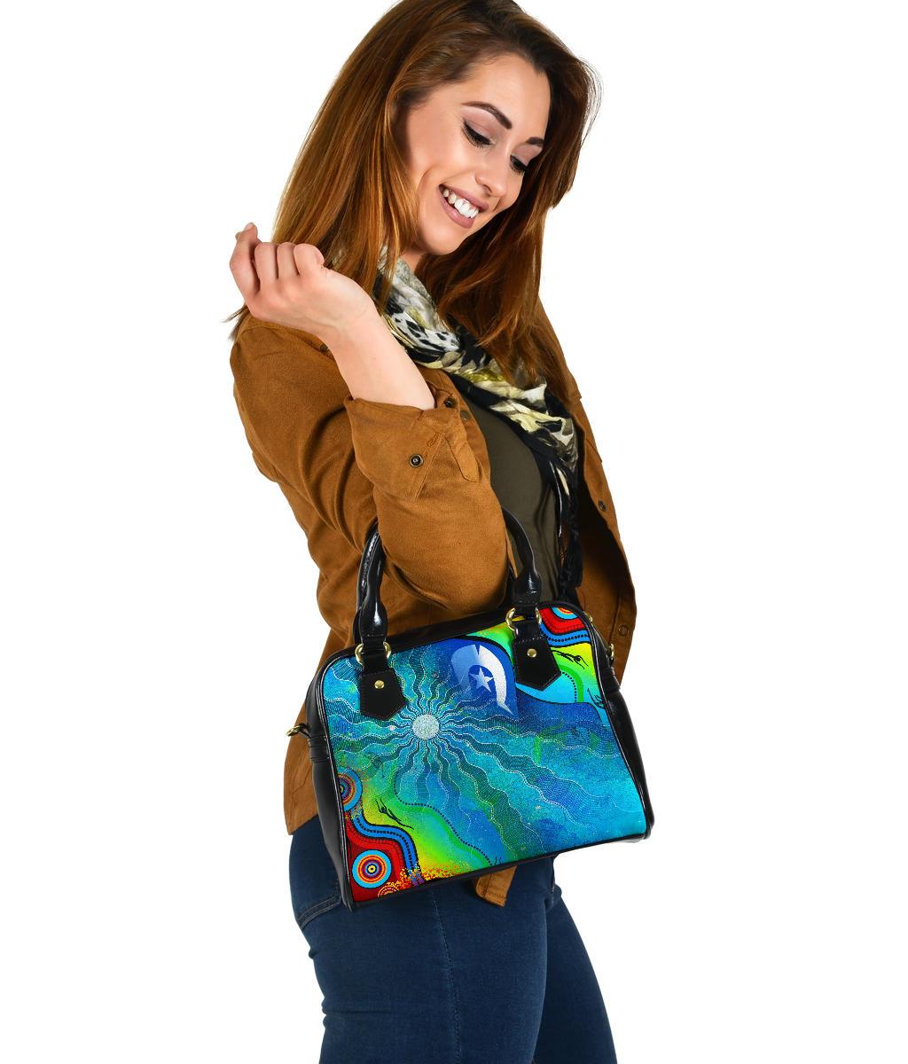 Shoulder Handbag - Torres Strait Islanders Flag with Aboriginal Patterns Bag - Vibe Hoodie Shop