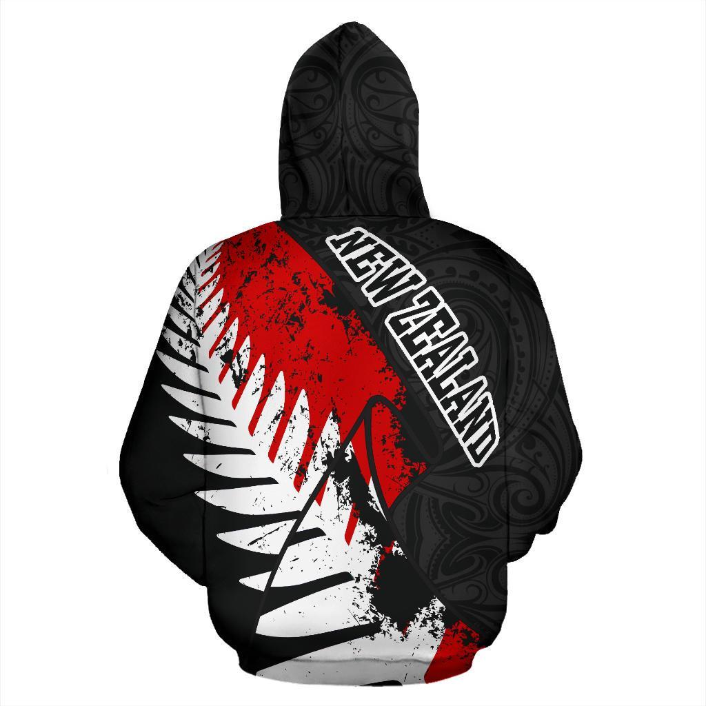 New Zealand Maori Zip Hoodie, Silver Fern Flag Full Zip Hoodie - Vibe Hoodie Shop