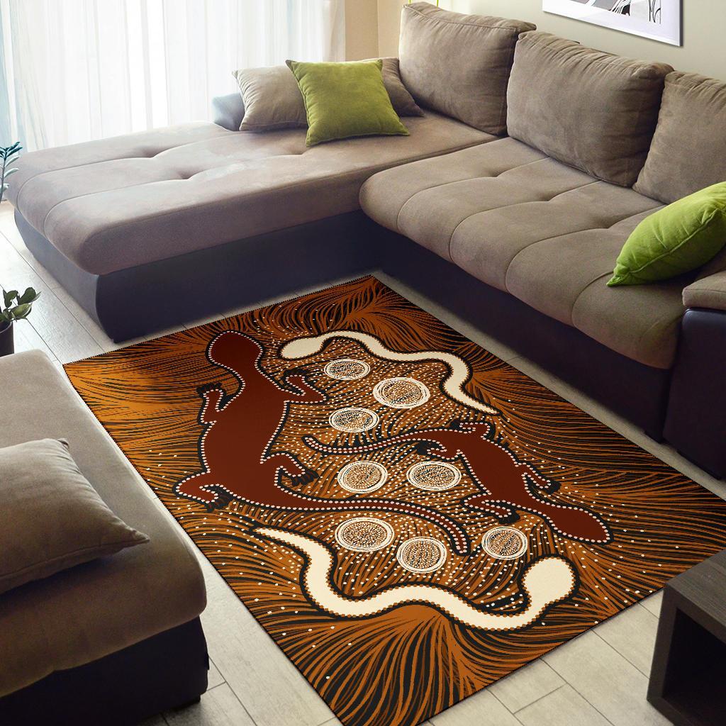 Aboriginal Area Rug - Indigenous Brown Lizard and White Snake - Vibe Hoodie Shop