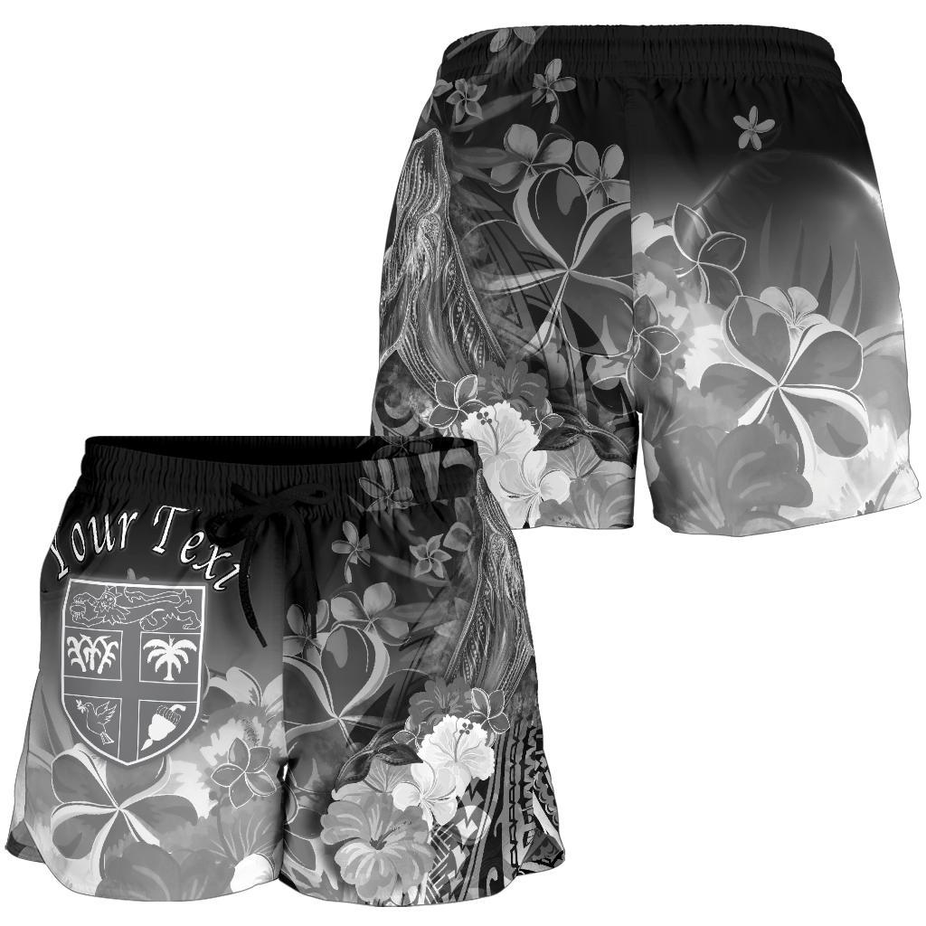 fiji-custom-personalised-womens-shorts-humpback-whale-with-tropical-flowers-white