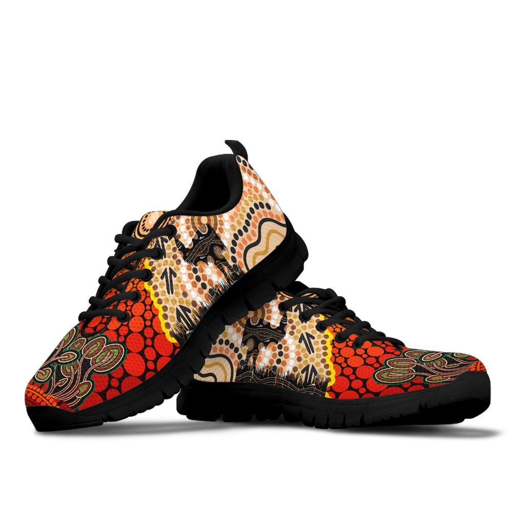 Sneakers - Australian Aboriginal Sun and Emu Black - Vibe Hoodie Shop