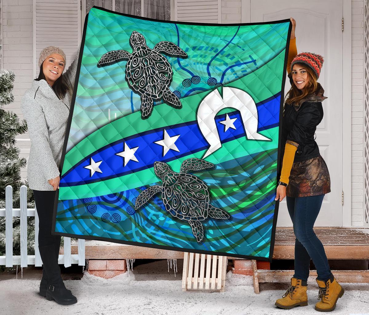 Premium Quilt - Torres Strait Flag And Turtle - Vibe Hoodie Shop