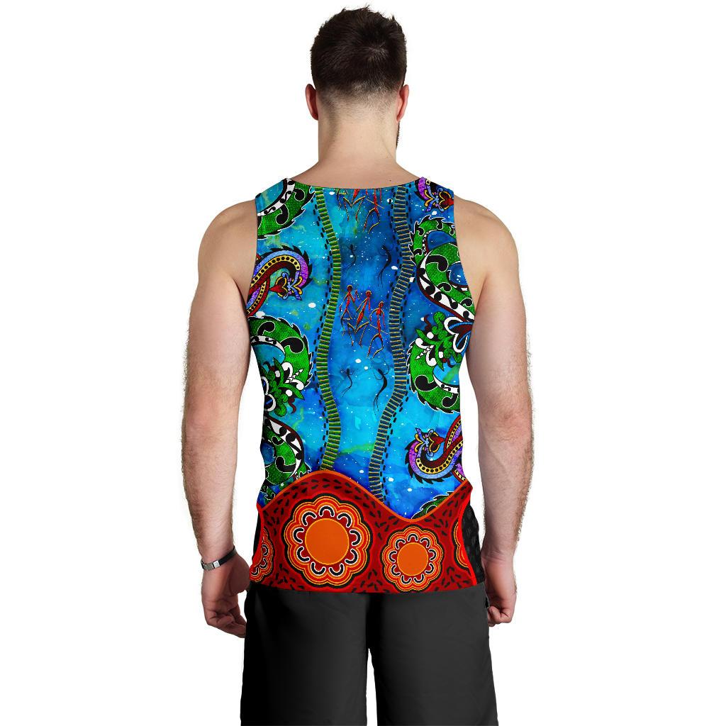 Aboriginal Men's Tank Top - Aussie Indigenous Patterns Blue - Vibe Hoodie Shop