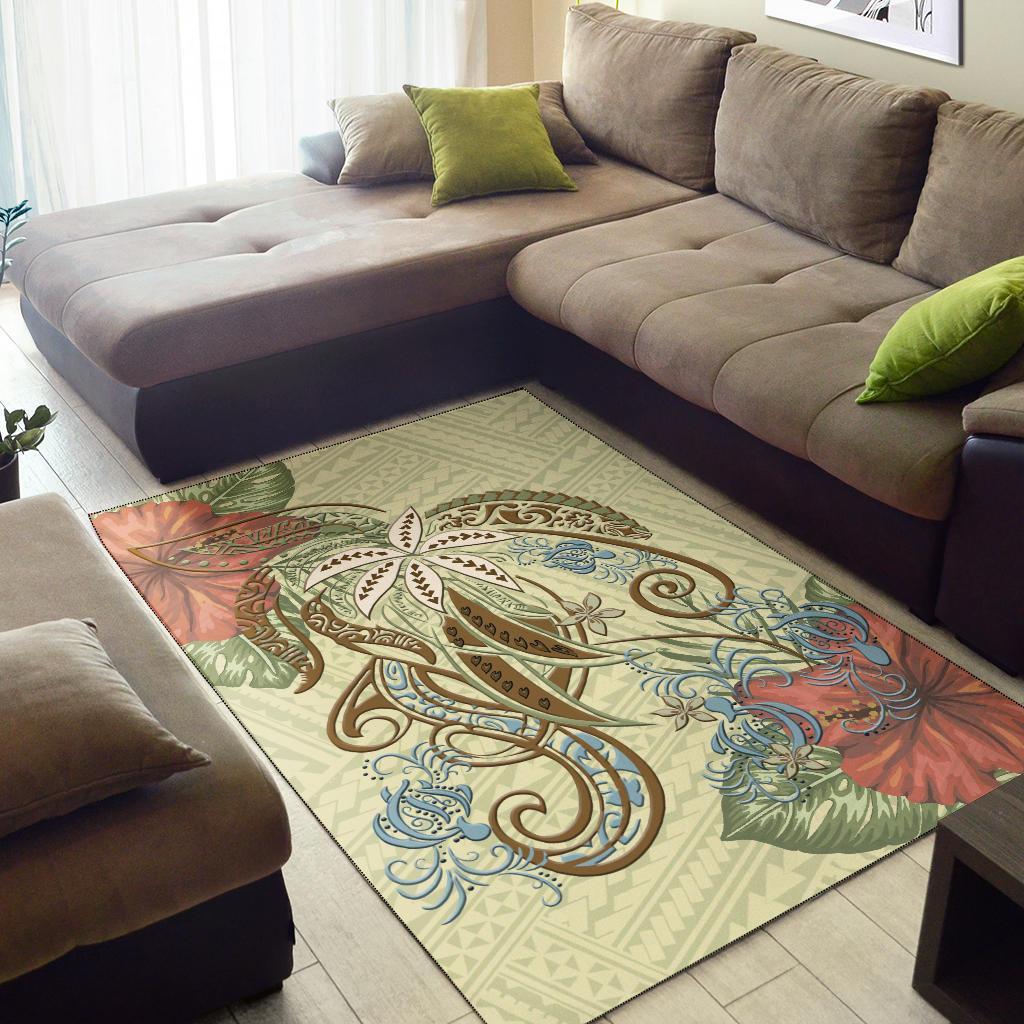 Polynesian Tribal Turtle Flowers Area Rug - Canary - Vibe Hoodie Shop