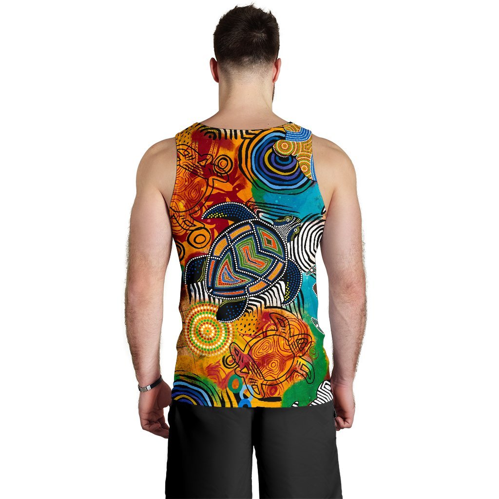 Aboriginal Personalised Men's Tank Top - Turtle Indigenous Art - Vibe Hoodie Shop