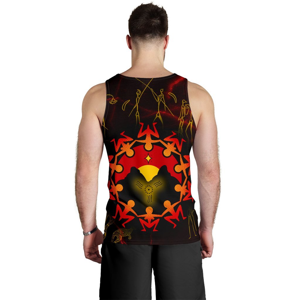 Custom Aboriginal Men's Tank Top - Australia Map and Indigenous Flag - Vibe Hoodie Shop