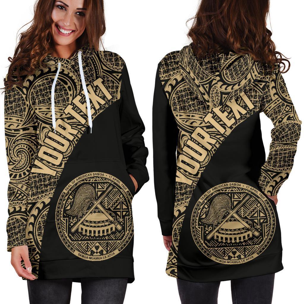 American Samoa Women's Hoodie Dress Coat Of Arms Polynesian Wave Gold (Custom) - Vibe Hoodie Shop